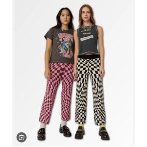 Daydreamer Free People Women’s XS Pink Wave Retro Checkered Boho Ankle Pants NWT